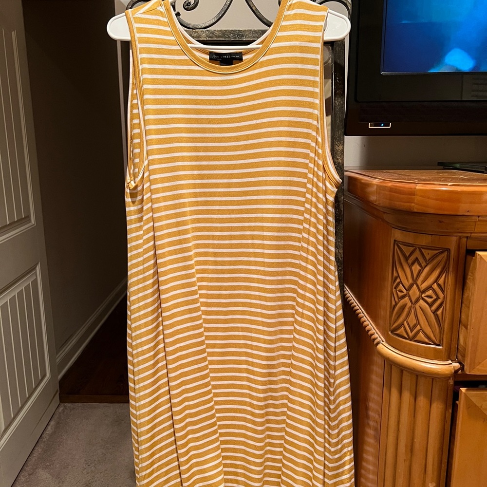 Joan Vass Soft Scoop Neck Stretch Knit Sleeveless Tank Dress 1X Yellow S…
